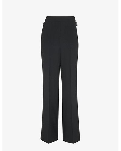 Whistles Sienna High-rise Buckle-fastening Stretch Wool-blend Pants - Black
