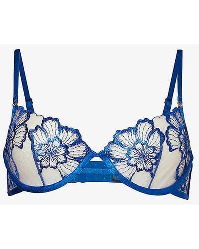 Bluebella Catalina Floral-embroidered Lace Bra - Blue
