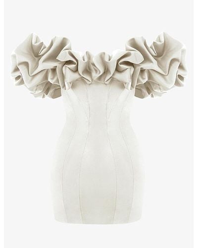 House Of Cb Selena Ruffle-trim Strapless Satin Mini Dress - White