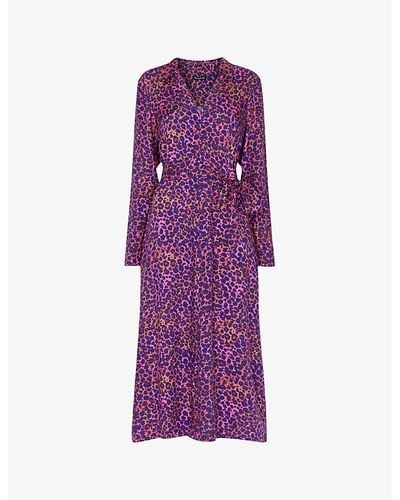 Whistles Mottled Leopard-print Woven Midi Dress - Purple