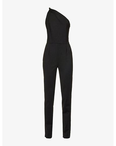 Ralph Lauren Slim-fit One-shoulder Stretch-silk Blend Jumpsuit - Black