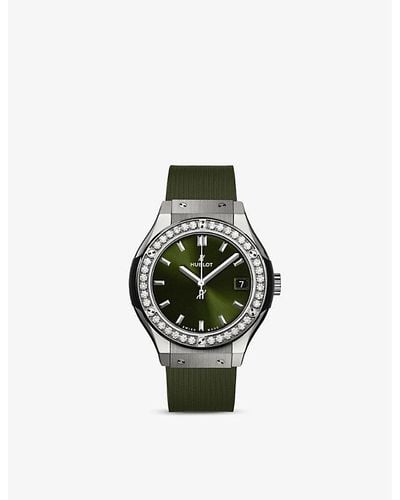 Hublot 581.nx.7071.rx.1104 Classic Fusion Titanium And Diamond Quartz Watch - Green