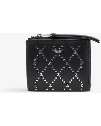 Zadig & Voltaire Zv Fold Stud-embellished Smooth-leather Coin Purse - Black