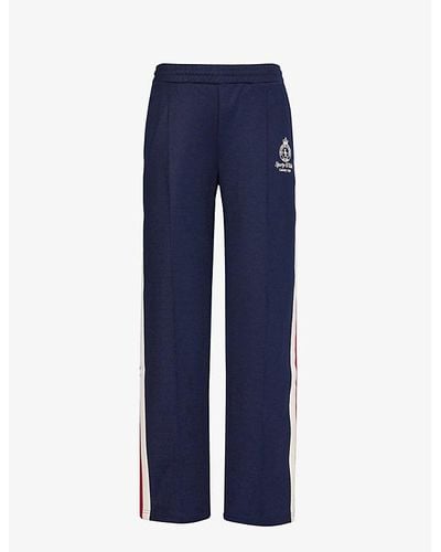 Sporty & Rich Crown Logo-embroidered Woven Track jogging Bottoms - Blue