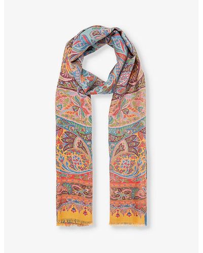 Etro Paisley-print Fringed Cashmere And Silk-blend Scarf - White