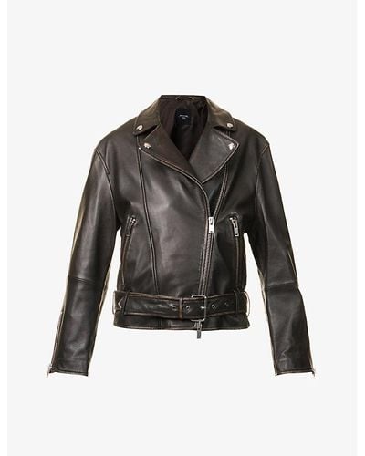 Weekend by Maxmara Lessy Panelled Detachable-belt Regular-fit Leather Jacket - Black