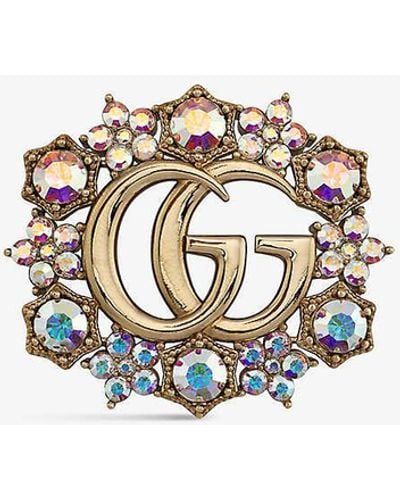 Gucci Fashion Show Double G Brass Brooch - White