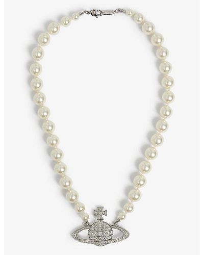 Vivienne Westwood Bas Relief Silver-tone Brass, Pearl And Swarovski Crystal Necklace - White