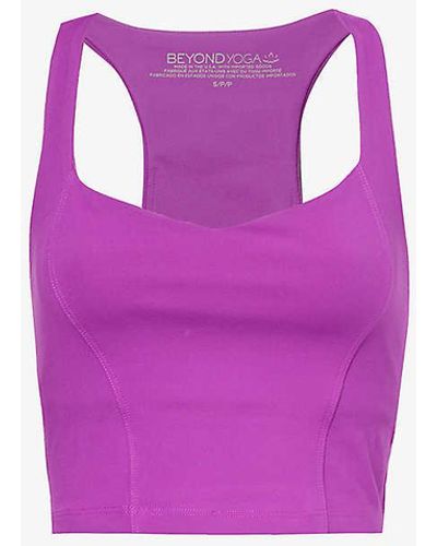 Beyond Yoga Powerbeyondtm Racer-back Cropped Stretch-woven Top X - Purple