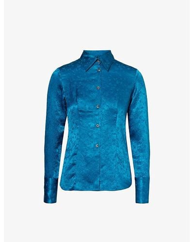 Song For The Mute Floral-jacquard Slim-fit Woven Shirt - Blue