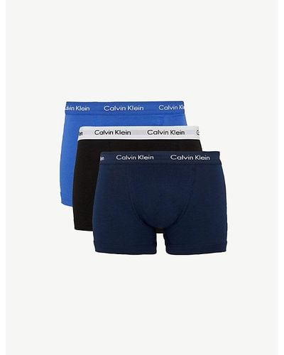 Calvin Klein Pack Of Three Modern Essentials Classic-fit Stretch-cotton Trunks - Blue