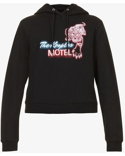 The Kooples Branded Graphic-print Cotton-jersey Hoody - Black