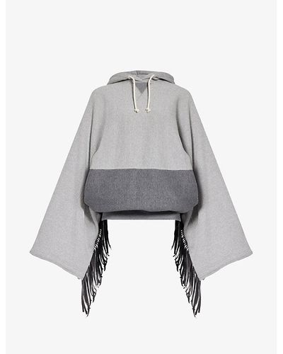 Junya Watanabe Fringed-trim Relaxed-fit Cotton Hoody - Grey