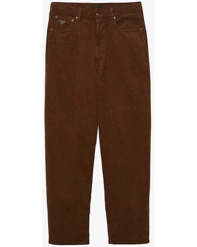 Prada Brand-plaque Relaxed-fit Cotton-corduroy Trousers - Brown