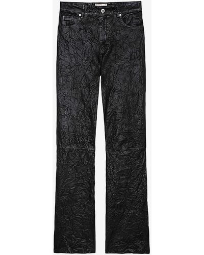 Zadig & Voltaire Evy Crinkled High-rise Leather Trousers - Black
