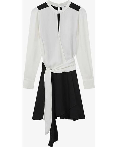 Reiss Sadie Colourblock Woven Mini Dress - White