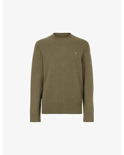 AllSaints Statten Crew-neck Logo-embroidered Stretch-knit Sweater - Green