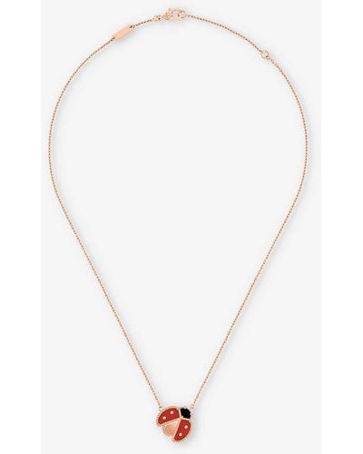 Van Cleef & Arpels Lucky Spring 18ct Rose-gold Carnelian And Onyx Pendant Necklace - Natural