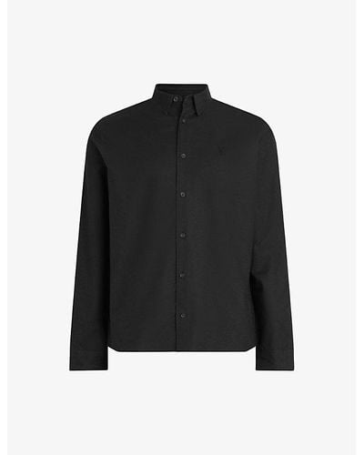 AllSaints Hermosa Logo-embroidered Relaxed-fit Cotton Shirt - Black