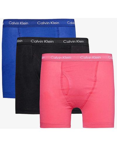 Calvin Klein Branded-waistband Mid-rise Pack Of Three Stretch-cotton Boxer Briefs - Pink