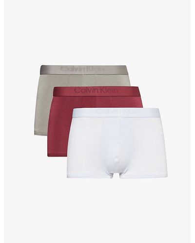 Calvin Klein Branded-waistband Low-rise Pack Of Three Stretch-jersey Trunks - White