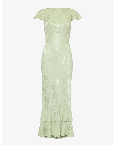 RIXO London Liberty Floral-jacquard Layered-hem Woven Maxi Dress - Green