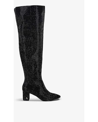 Kurt Geiger Burlington Crystal-embellished Leather Over-the-knee Boots - Black