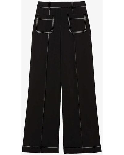 Reiss Kylie Contrast-stitching Wide-leg High-rise Stretch-woven Trousers - Black