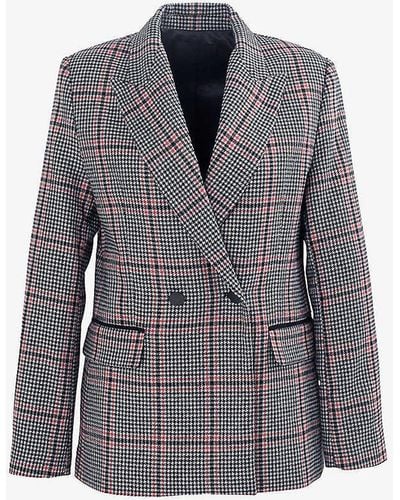 IKKS Houndstooth Double-breasted Wool-blend Blazer - Grey