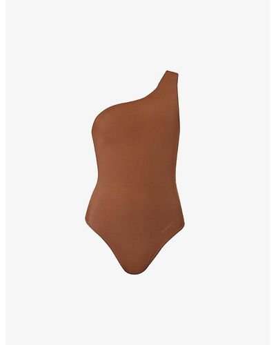 ADANOLA Asymmetric-neckline One-shoulder Swimsuit - Brown