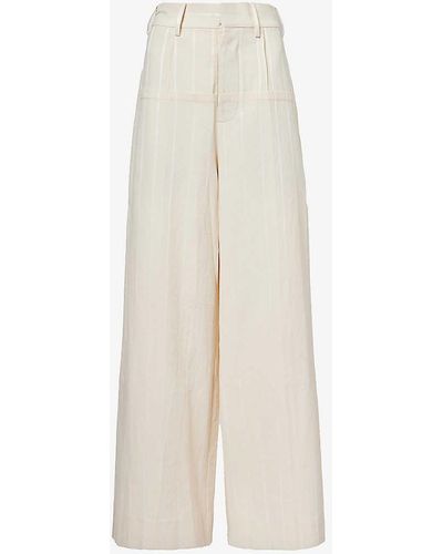 Uma Wang Puri Stripe-pattern Wide-leg Cotton-blend Trousers - White