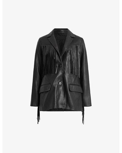 AllSaints Corina Tassel Leather Blazer - Black