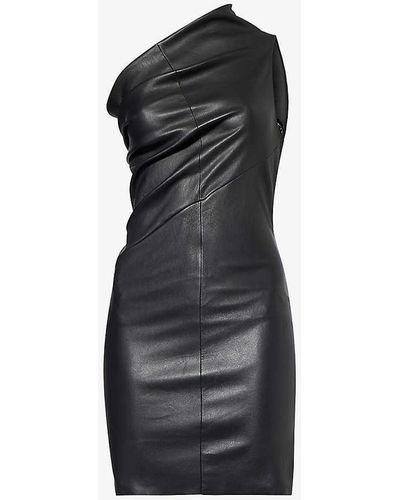Rick Owens Asymmetric-neck Slim-fit Leather Mini Dress - Black