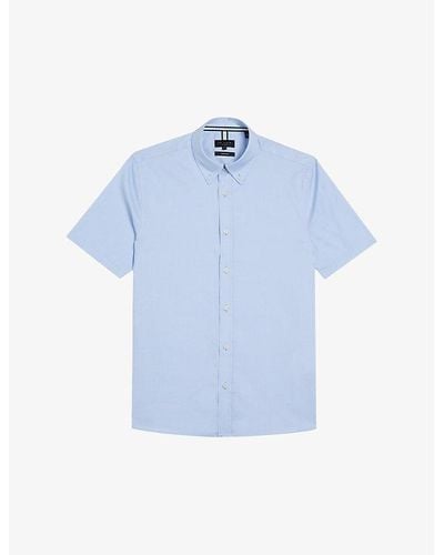 Ted Baker Aldgte Slim-fit Short-sleeve Cotton Shirt - Blue