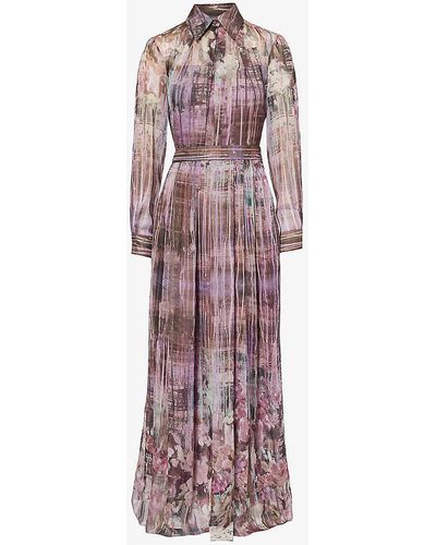 Alberta Ferretti Belted Detachable-slip Silk Maxi Dress - Purple