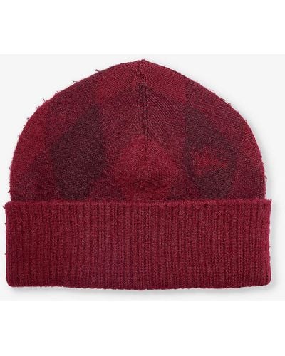 Burberry Argyle Check-pattern Wool-knit Beanie - Red