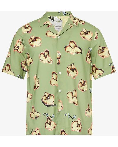 Paul Smith Orchid Graphic-print Camp-collar Woven Shirt - Green