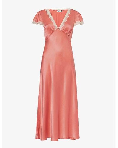 RIXO London Clarice Lace-trim Silk Maxi Dress - Pink
