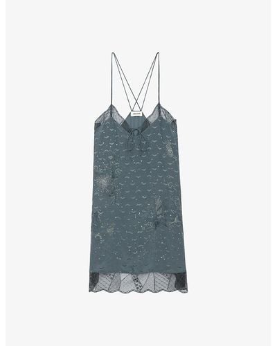 Zadig & Voltaire Calissa Butterfly-embroidered Silk Midi Slip Dress - Blue