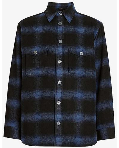 AllSaints Rotation Checked Oversized Woven Overshirt X - Blue