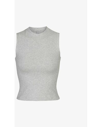 Skims Cotton Jersey Mock-neck Stretch-cotton Top X - Grey