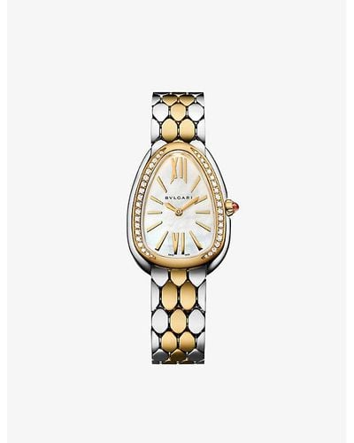 BVLGARI 103755 Serpenti Seduttori 18ct Yellow-gold, Stainless-steel And Diamond Quartz Watch - White