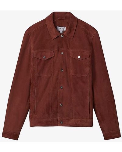 Reiss Nico Regular-fit Twin-pocket Suede Overshirt - Red