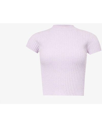 GOOD AMERICAN Mock-neck Ribbed Cotton-blend Top - Pink