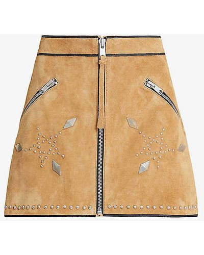 AllSaints Karlson Stud-embellished High-rise Suede Mini Skirt - Natural