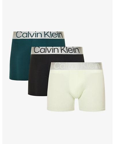 Calvin Klein Pack Of Three Logo-waistband Mid-rise Stretch-woven Boxer Briefs - Multicolor