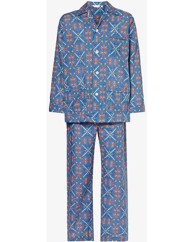 Derek Rose Ledbury Geometric-print Cotton Pyjama Set - Blue