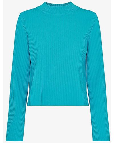 Whistles Fluted-sleeved Ribbed Knitted Jumper - Blue