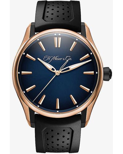 H. Moser & Cie. 3200-0902 Pioneer Centre 42.8mm Titanium And Rose-gold Automatic Watch - Blue