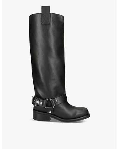 Ganni Buckle-embellished Leather Knee-high Boots - Black